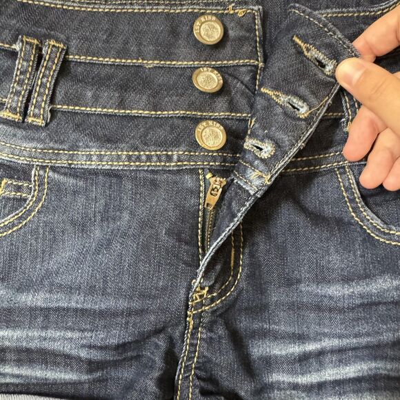 1st Kiss Denim Shorts Womens 7 Dark Wash High Rise Triple Button Cuffed Cute - Picture 3 of 11